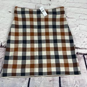 LOFT Skirt Womens Medium Plaid Check Straight Pencil Casual Brown Blue